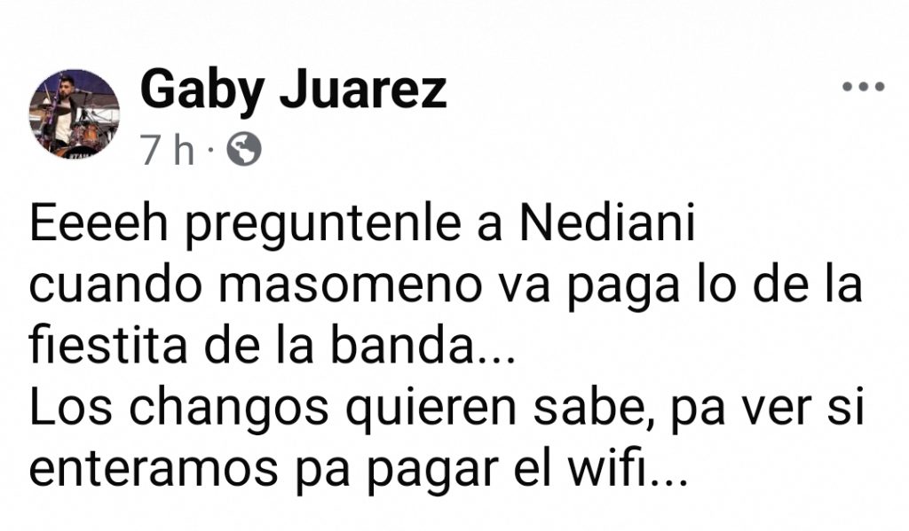 Malestar creciente entre artistas que tocaron en septiembre. El Intendente Roger Nediani bajo la lupa tras la queja pública de Gaby Juárez. La promesa de pago se extiende a cuatro meses de realizada la presentación.